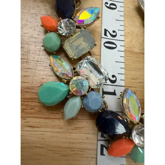 J. Crew Statement Necklace With Colorful Floral Crystal Design & Gold-Tone Chain - Picture 8 of 8